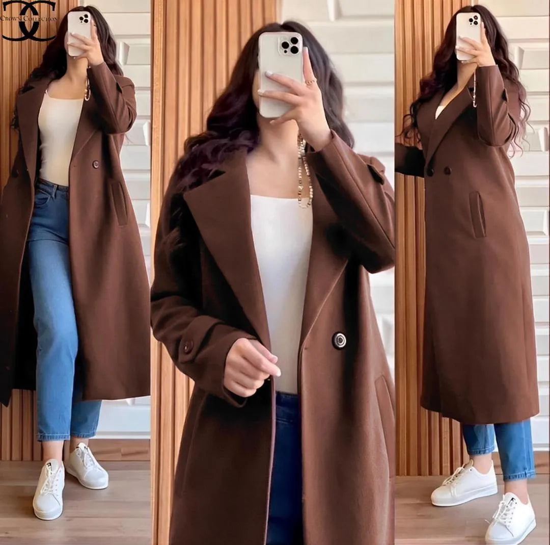 Trendy brown fleece overcoat 1 PC women stitched cozy ware