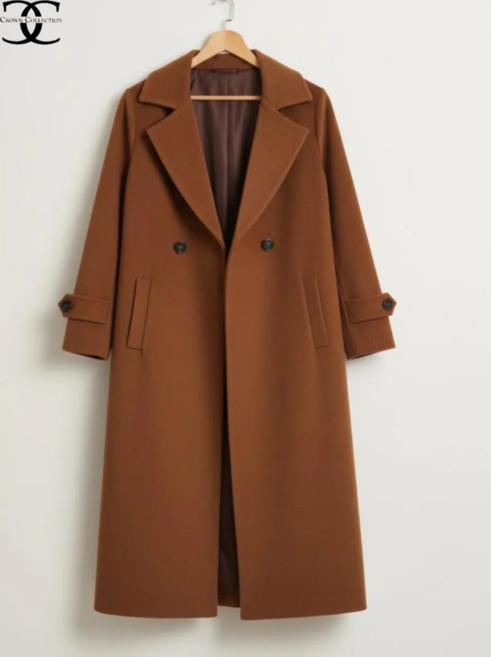 Trendy brown fleece overcoat 1 PC women stitched cozy ware