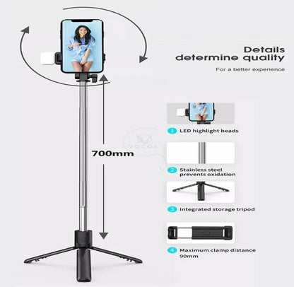 Selfi stick with LED light mini tripod Stand